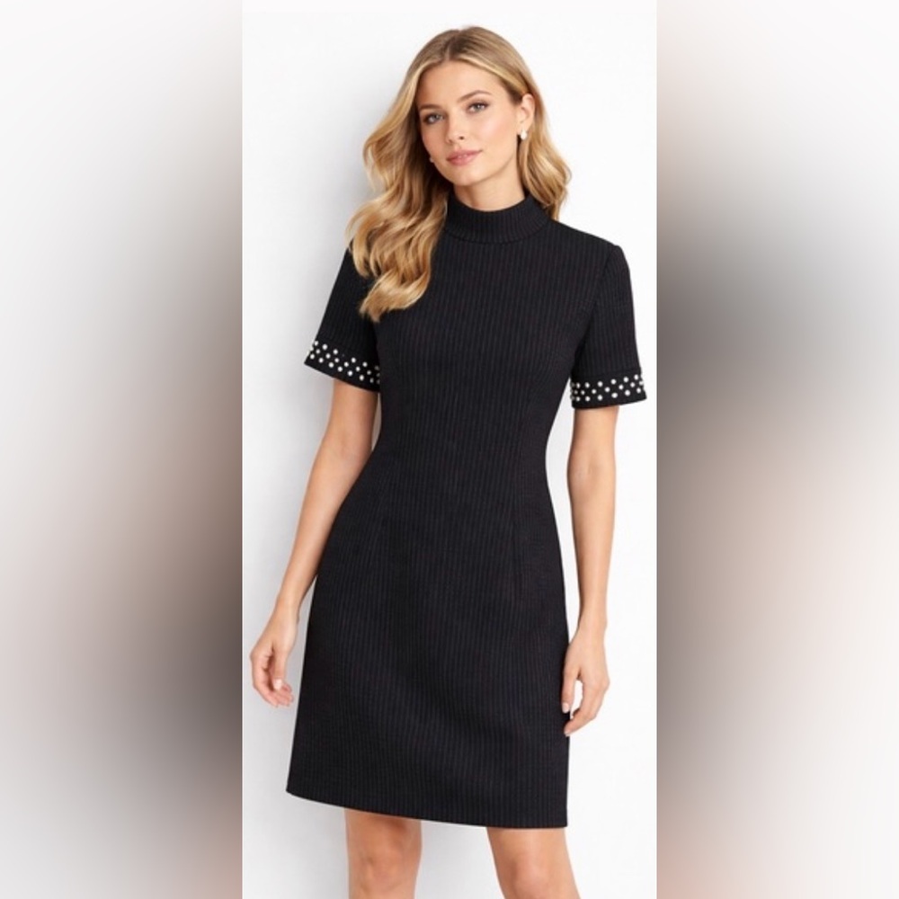 Karl Lagerfeld Black Mini Dress with Studded Sleeves